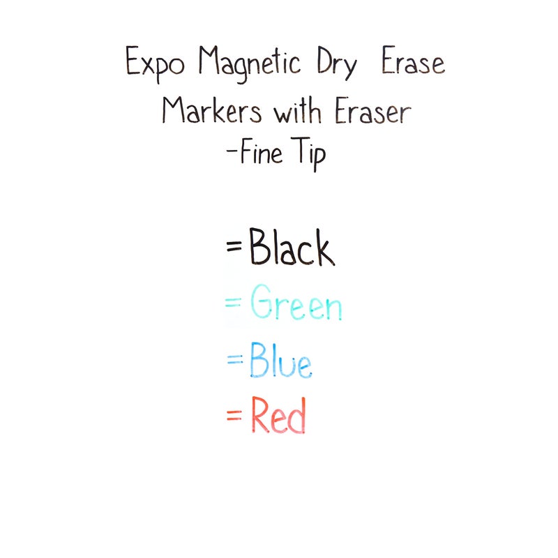 EXPO Magnetic Dry Erase Markers with Eraser, Fine Tip, Low Odor Ink, 4 Count, 4 Assorted Colors: Black, Red, Blue, Green - Image 4
